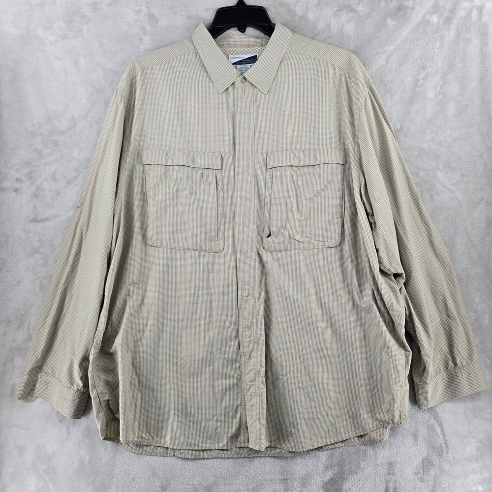 ExOfficio Insect Shield Shirt XXL Mens Beige Check‎ Button Up hiking long sleeve